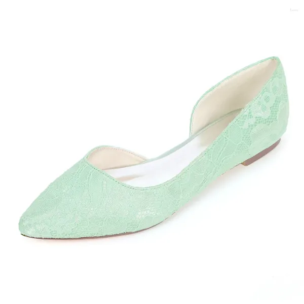 Chaussures décontractées Creativesugar D'orsay Côté Vide Appartements Bout Pointu Dentelle Femmes Plat Mariée Mariage Fête Bal Couleur Fraîche Vert Menthe