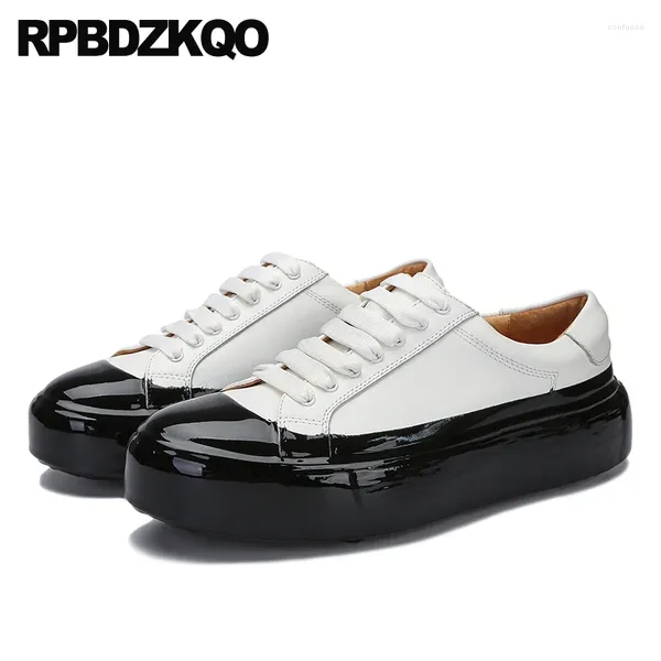 Zapatos casuales Creepers en blanco y negro Los hombres de moda de lujo plataforma de zapatillas de zapatillas grandes entrenadores de gran tamaño 11 pisos de la pista patineta ligera