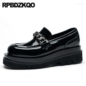 Casual schoenen Creepers Echte lederen metalen vierkant teen Mannen Glippen op kettingpartges Loafers Patent Dikke Sole Japans platform Harajuku