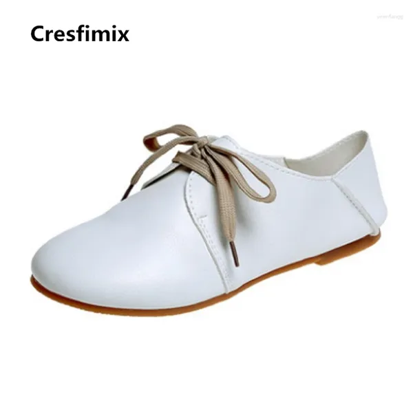 Chaussures décontractées cresfimix femmes mignonnes en cuir pu doux lacet lacet up plateau plat femelle brun foncé mods d'été dame confortable