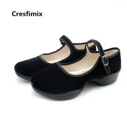 Zapatos casuales Cresfimix Fashion de alta calidad tela negra Femenina linda El trabajo Lady Retro Street Dance C3413