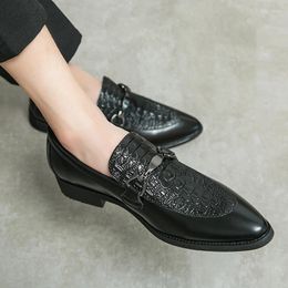 Chaussures décontractées motif Crocodile en cuir, mocassins à la mode pour hommes, semelle épaisse à enfiler, bout pointu, styliste, mariage d'affaires