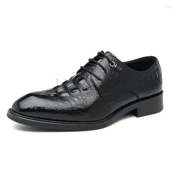 Zapatos informales Patrón de cocodrilo vestido para hombre zapato de lujo de cuero de lujo oxford oxford negros borgoña de encaje formal boda formal