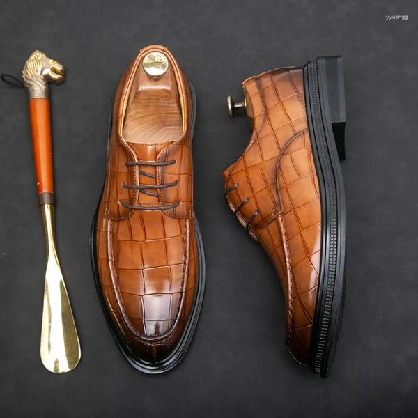 Chaussures décontractées Crocodile Impression blanche Business Business Business Men's Men's Brand Mandis Slip-On Black Patent Cuir