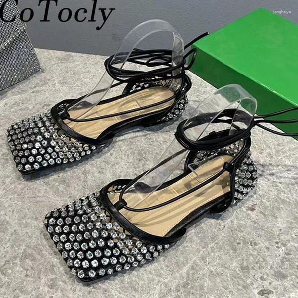 Chaussures décontractées Crystal Femme Femmes Square Toe cheville attaché Mesh Hollow Flat Bling Rhingestone Party Payway