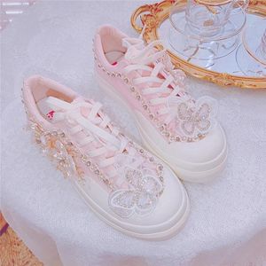 Chaussures décontractées Personnalisé Rose Toile Femmes Plate-forme Baskets Designer Floral Perlé Chunky Sneaker Dames Formateurs Tennis Sports