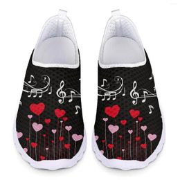 Chaussures décontractées Music Notes Imprimé Summer Super Light Woman Flats Loafers Femmes Mesh Slip on Flats Sneaker Dames Sneakers