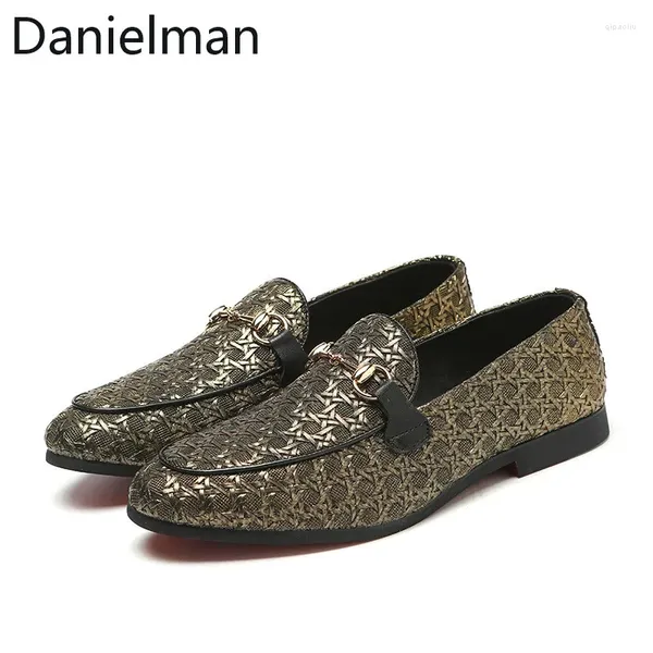 Chaussures décontractées Danielman Men de luxe Men Gold Crocodile motif en cuir modes de mode Fashion Party Work Wedding Breathable Mens Driving Plus