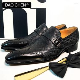 Chaussures décontractées Daochen Men Black Coffee Wingttip Robe formelle Office Bureau Boucle de boucle