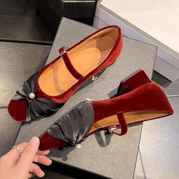 Chaussures décontractées Dauxuefei 2024 AUTUME VELVETS VELVET MARY JANE JANE SWEET BOWTIE CORÉAN COREAN FEMME ELEGANT Daily Ladies Vente