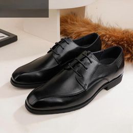 Chaussures décontractées Derby Homme Formel Affaires En Cuir Véritable Tête Ronde À Lacets Noir Designer Bureau Soulier Homme