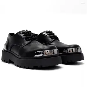 Casual schoenen Derby rond teen metaal decor dik zool leer voor koppels mode grote mannen en vrouwen size35-44