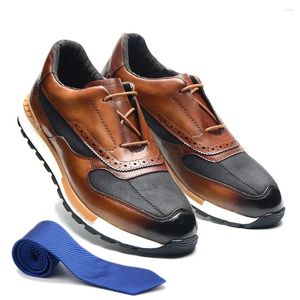 Chaussures décontractées Design baskets pour hommes en cuir véritable et tissu Patchwork à lacets marron Brogue Oxford robe pour hommes