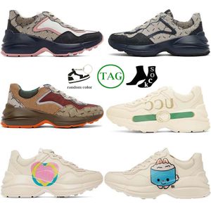 Sapatos casuais Designer Rhyton Tênis Strawberry Wave Mouth Tiger Web Print Vintage Trainer Homem Mulher Variedade de Estilos Homens Mulheres Sapatos