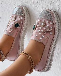 Chaussures décontractées baskets De créateur femmes chaussures plates Daliy porter perles strass décor Muffin dames mocassins Zapatos De Mujer