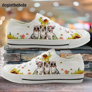 Casual schoenen doginthehole cartoon grens collie dog puppy bedrukte vrouwen flats sneakers lente/herfst low top