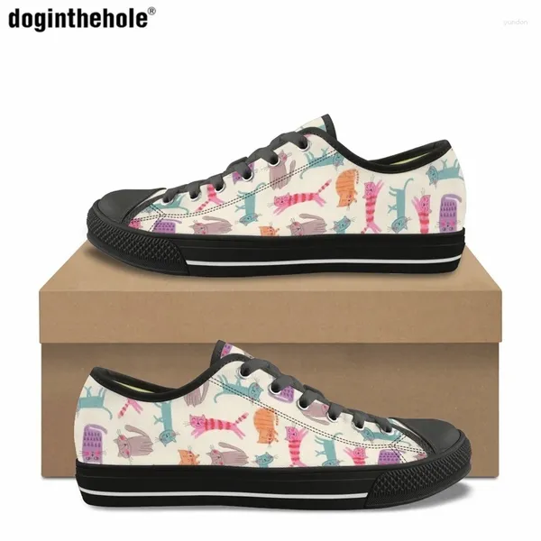 Zapatos casuales doginthehole lindo cartoon gatito lienzo impreso damas clásica plana plana caminata al aire libre para mujer