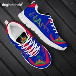 Casual schoenen Doginthehole Haïti Vlagontwerp Roodblauw Running Spring herfst comfortabel platte veter dames sneakers