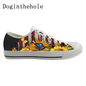 Casual schoenen doginthehole lage top canvas Amerikaanse vlag/zonnebloem volwassen wandelopvallers tienermeisje sneaker vrouwelijke zapatillas