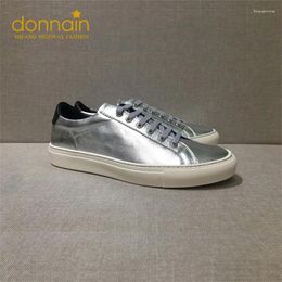 Chaussures décontractées Donnain 2024 Metal Silver Women's Great Leather Classic Classic Style Flat non-glip Rubber Sole