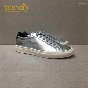 Chaussures décontractées Donnain 2024 Metal Silver Women's Great Leather Classic Classic Style Flat non-glip Rubber Sole