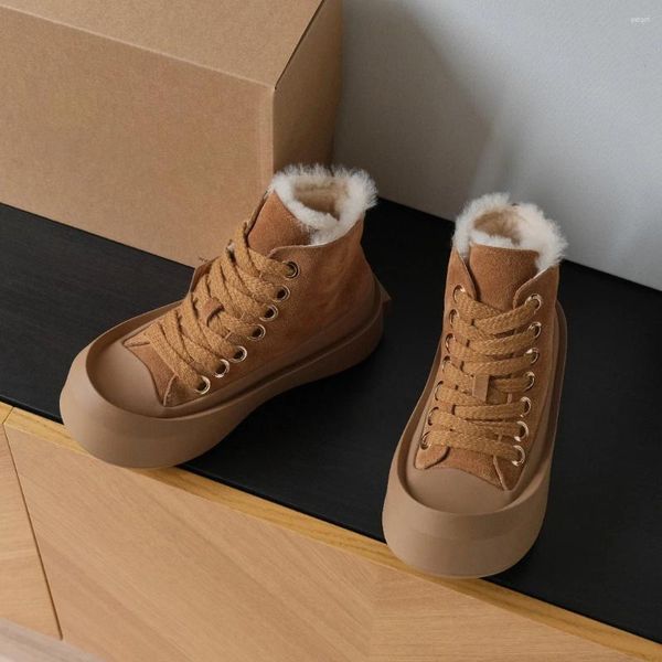 Chaussures décontractées Donnain Sports d'hiver pour femmes chaudes luxe en laine de laine baskets femelles du design de mode Round Toe Plateforme de neige