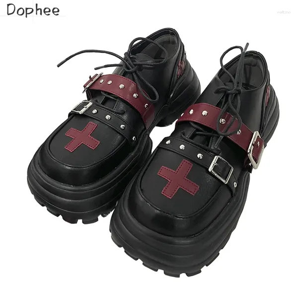 Zapatos casuales Dophee Original japonés viento Cruz Lolita chica joven cabeza redonda Punk suela gruesa Linda princesa cuero para mujer