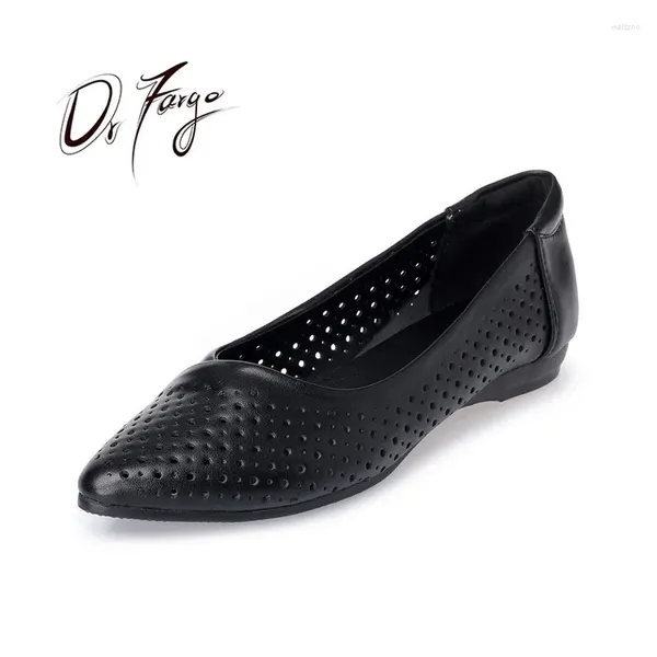 Chaussures décontractées drfargo en cuir authentique noir travaillant pour les femmes douces confortables orteils pointus respirants taille de printemps d'été 41 ki5613