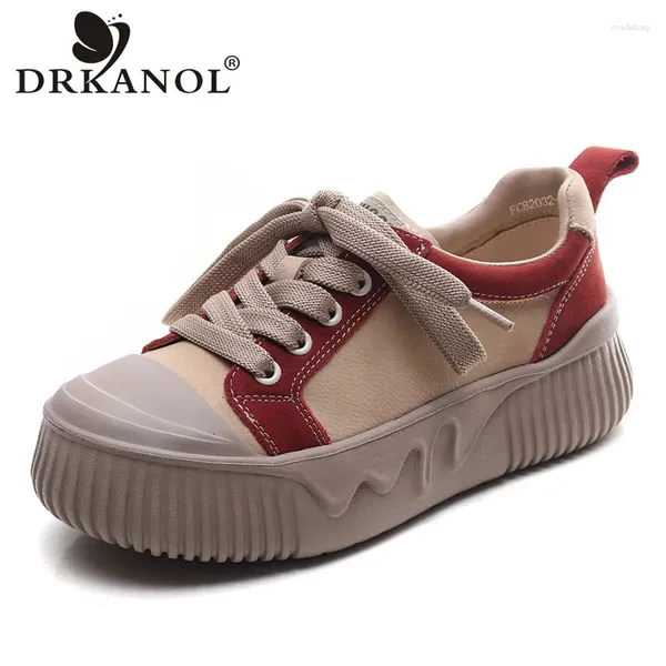 Zapatos casuales Drkanol 2024 Fashion Plataforma Chunky Sneakers Women Flat Mixed Colors de cuero de vaca genuina Tablero ligero