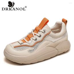 Chaussures décontractées drkanol Fashion Femmes Sneakers d'été Véritine en cuir en cuir à lacets à lacets épais couleurs mixtes