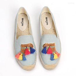 Chaussures décontractées dzym canevas à franges espadrilles paille femmes pêcheur chuzzles plates