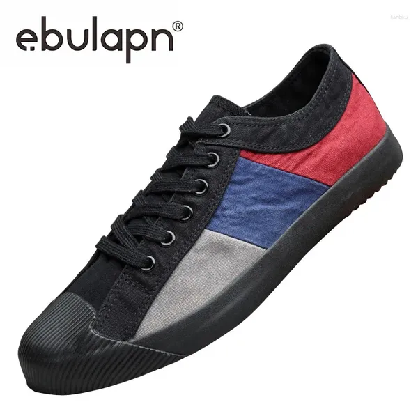 Zapatos casuales Ebulapn marca hombres lona zapatillas zapato primavera otoño suela suave hombres vulcanizado transpirable hombre patchwork simple plano E90110