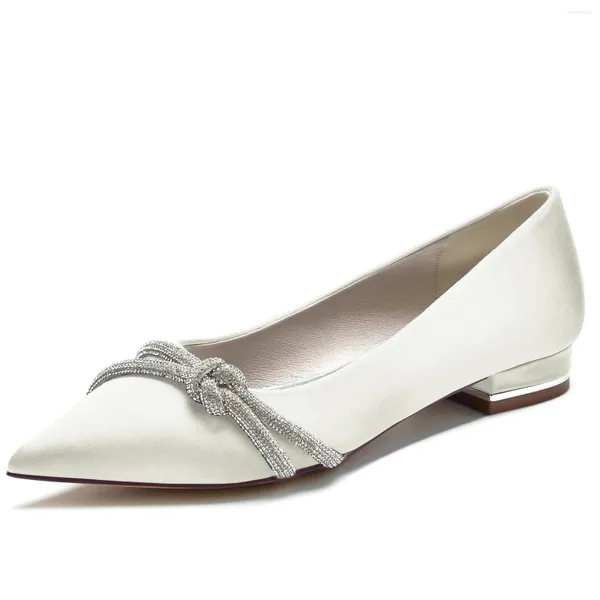 Chaussures décontractées Dame élégante Bout pointu Robe de soirée en satin Appartements Slip sur avec corde de cristal Noeud papillon Mariage de mariée Célébration de fête de bal