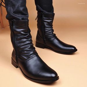 Chaussures décontractées Angleterre Style Hommes Bottes Noir Élégant Marque Designer Haute Moto Botte Automne Hiver Longue Botas En Cuir Naturel