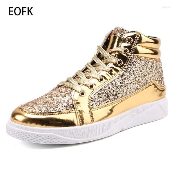 Chaussures décontractées Eofk High Top Sneakers Femmes Bottes Spring Automne Golden Shiny Taille 38-48