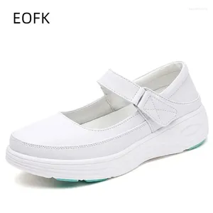 Casual schoenen eofk dames luchtkussen lente herfst zachte zolen ademende dikke bodem wiggen witte loafers