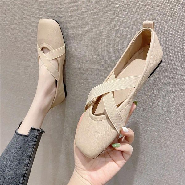 Chaussures décontractées est la tête carrée rétro pour les femmes cross élastiques Ballet Flats doux confortable Mary Janes Zapatos Chaussure Femme