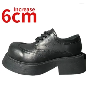 Chaussures décontractées Euro-American Show Design Derby pour les hommes a augmenté de 6 cm de style japonais réel en cuir ascenseur sculpté pour hommes