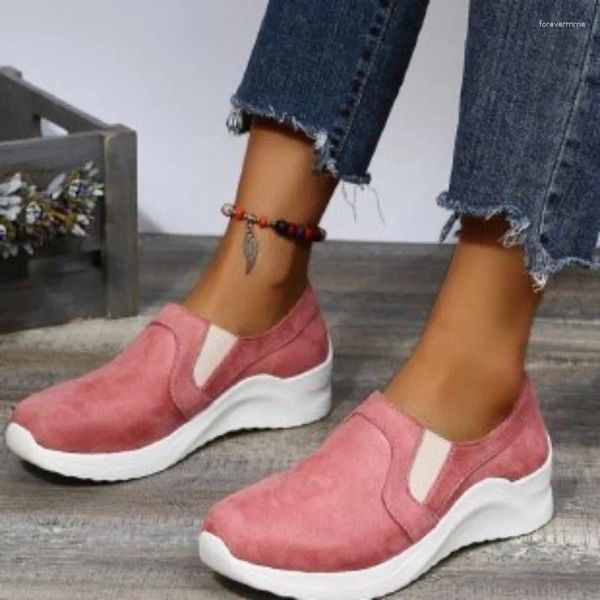 Zapatos informales de estilo americano y europeo para Mujer, zapatillas deportivas vulcanizadas con franjas de diferente Color, tacón inclinado, para correr, 2024