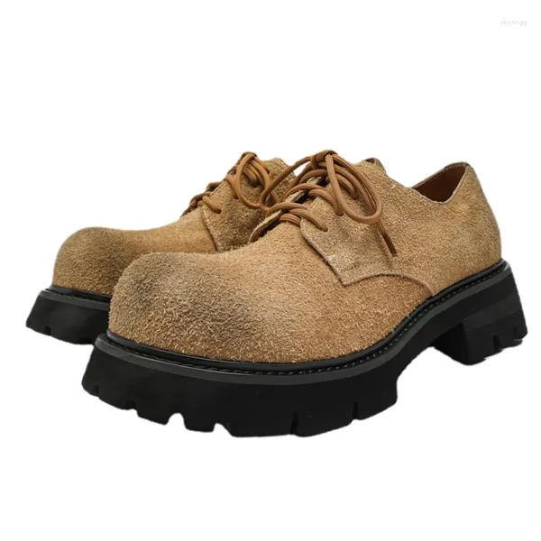 Zapatos informales Estilo europeo/americano Derby de punta redonda para hombres Altura de cuero de gamuza de fondo retro retro