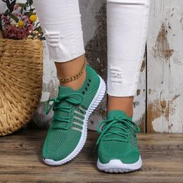 Casual schoenen Europese en Amerikaanse 2024 Zacht opgeloste groene dames lichtgewicht Anti Slip Sports Zapatos Mujer