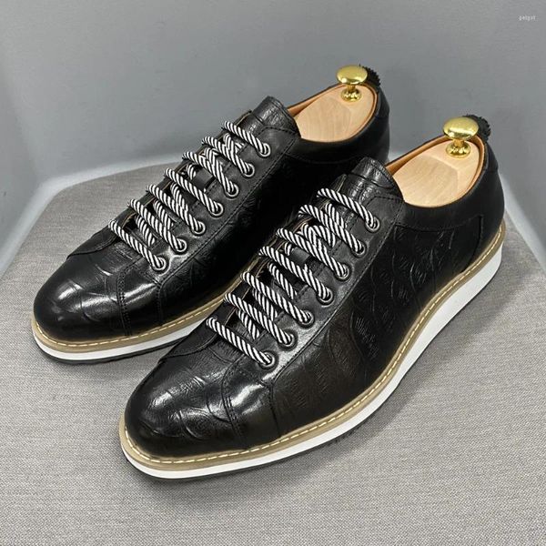Chaussures décontractées Style européen hommes véritable cuir de vache vert noir créateur de mode luxe Crocodile imprimé rue plat pour hommes