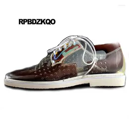 Chaussures décontractées Marque d'été européenne Runway Hollow Out Plus taille Men Oxfords Handmade Real Leather Spring transparent Holographic