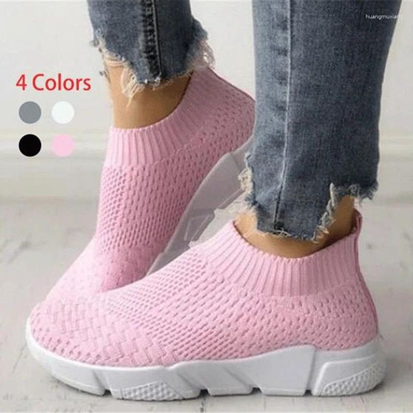 Chaussures décontractées sortie d'usine femmes grande taille 42 baskets en tissu extensible vulcaniser femme sans lacet panier chaussettes