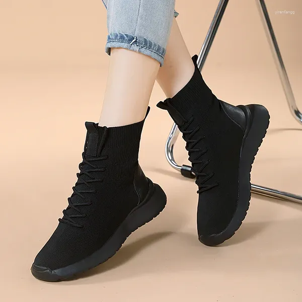 Chaussures décontractées mode femmes maille volant tissé chaussettes chaussure vêtements respirants résistant semelle haut chaussures grande taille 42