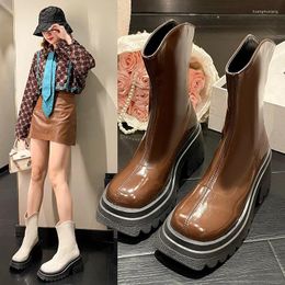 Chaussures décontractées automne / hiver dames chevaliers bottes épais semets moyens moyens du cuir féminin talon britannique de style britannique