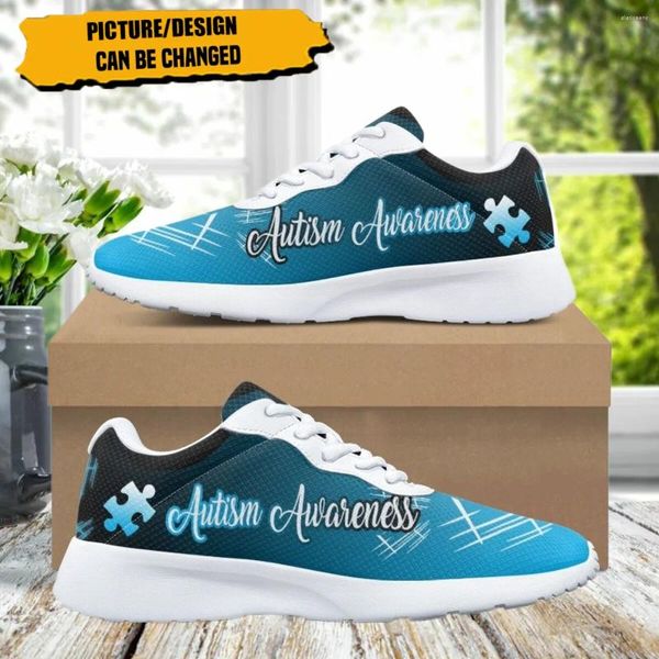 Chaussures décontractées Mode Sensibilisation à l'autisme Imprimer Design Femmes Sneaker Plat Sport Confort Automne Hiver Filles Courir Léger Mujer