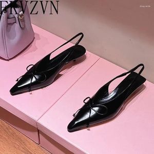 Casual schoenen Fashion Bowties kitten hakken sandalen punty teen mule slingbacks sexy voor vrouwen zwart leer