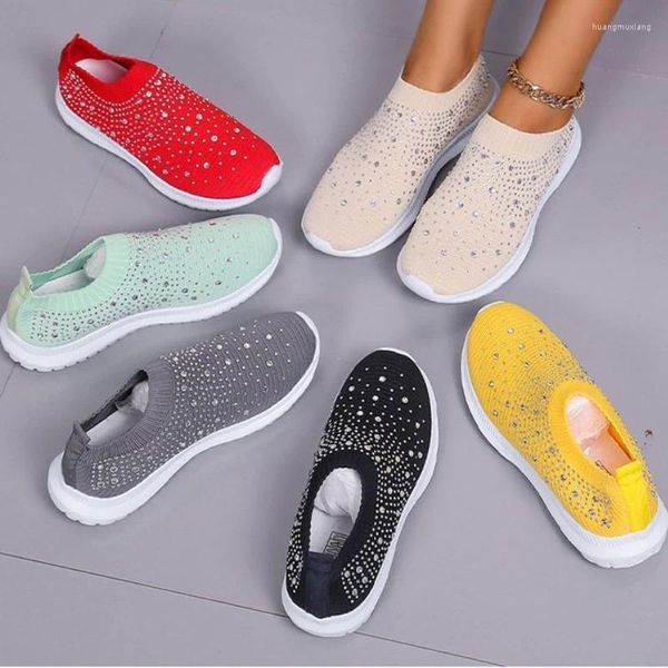 Chaussures décontractées Fashion Crystal Breaking Mesh Sneaker Fomen Femmes confortables Abotations molles Flats plus taille plus 43 Femme non glissante