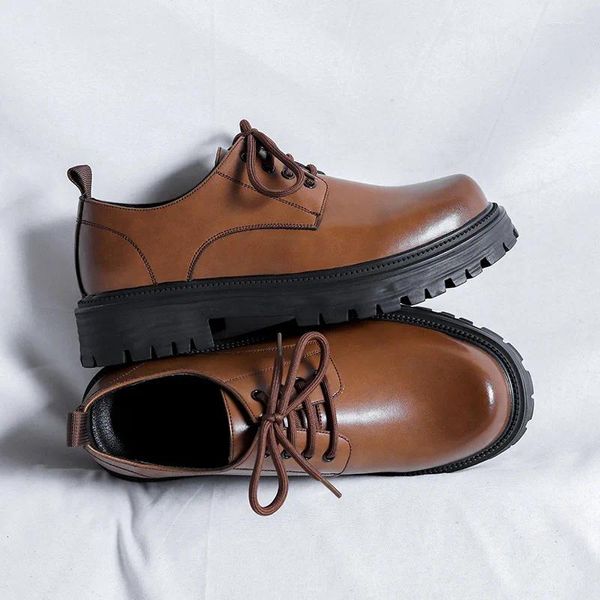 Zapatos informales de diseñador a la moda para hombre, vestido de negocios de cuero, mocasines transpirables con cordones y aumento de altura, Oxfords británicos